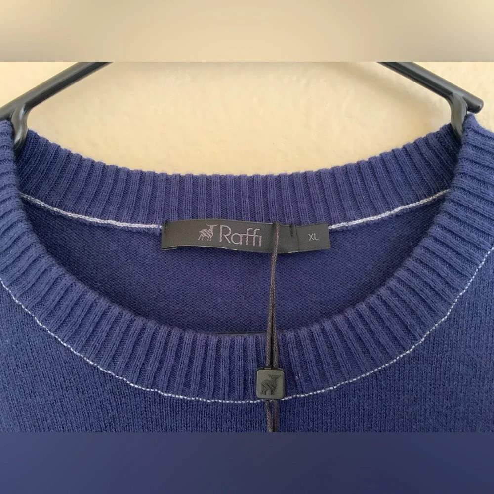 Raffi Sweater‎ Mens XL Indigo Wool/Cotton/Cashmere Pullover Crew Neck